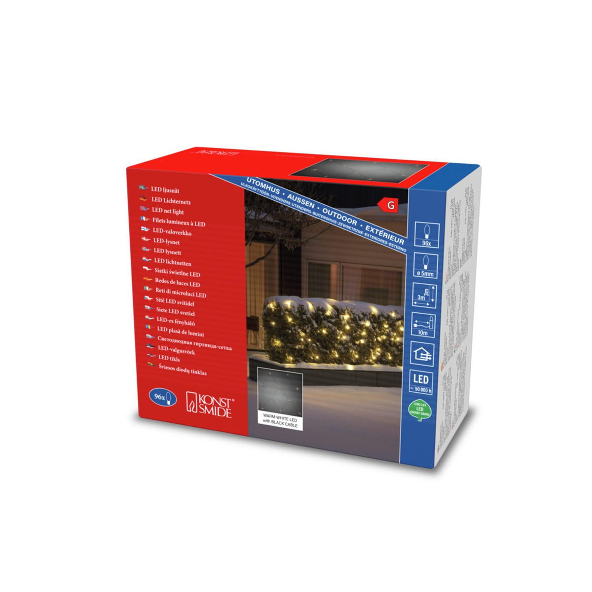 Nät LED Svart kabel 24V/IP44 Ljusslinga Ute 3x3m, Varmvit
