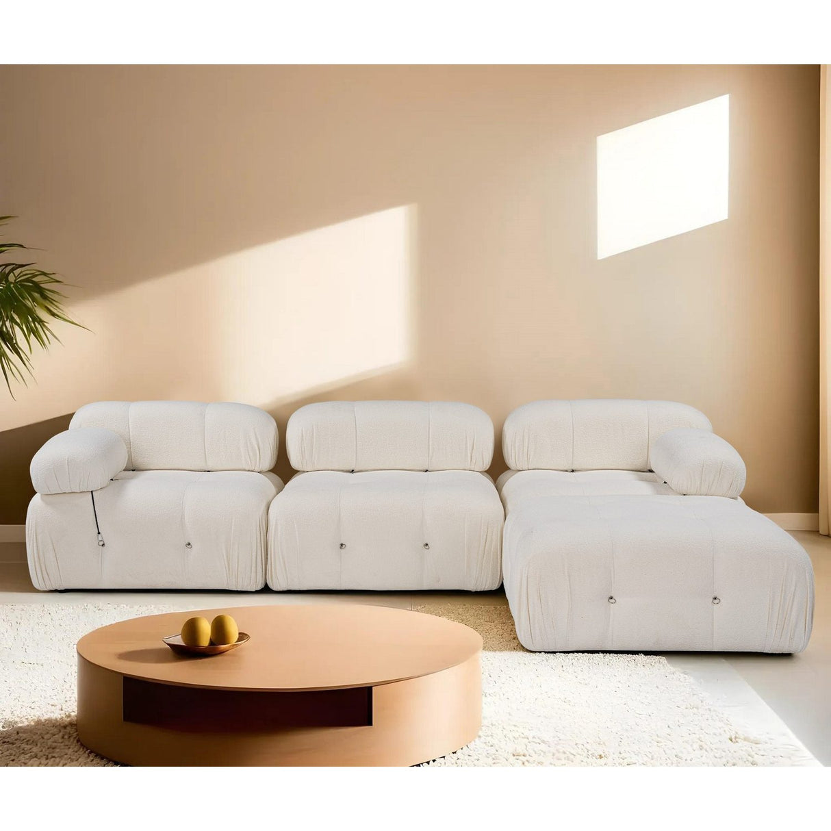 Vienna Beige L1-O1-1R-PUF (288 x 95 x 75 cm) Hörnsoffa Vit