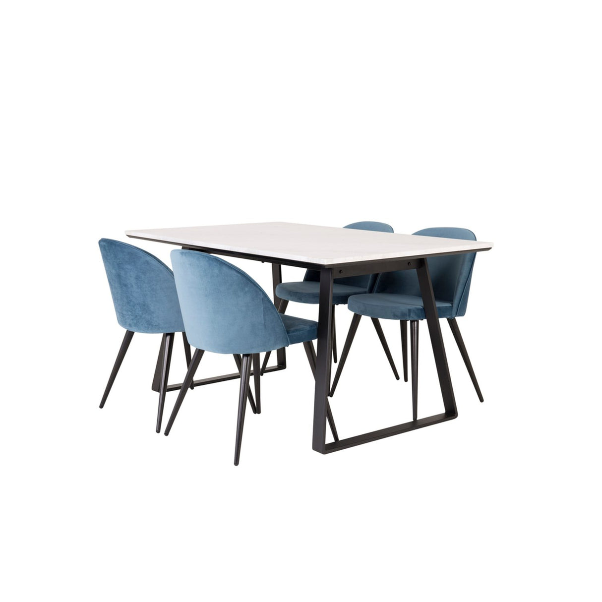 Estelle, Velvet Rektangulär matgrupp Svart,Blå, Svart, Vit, 140 x 90