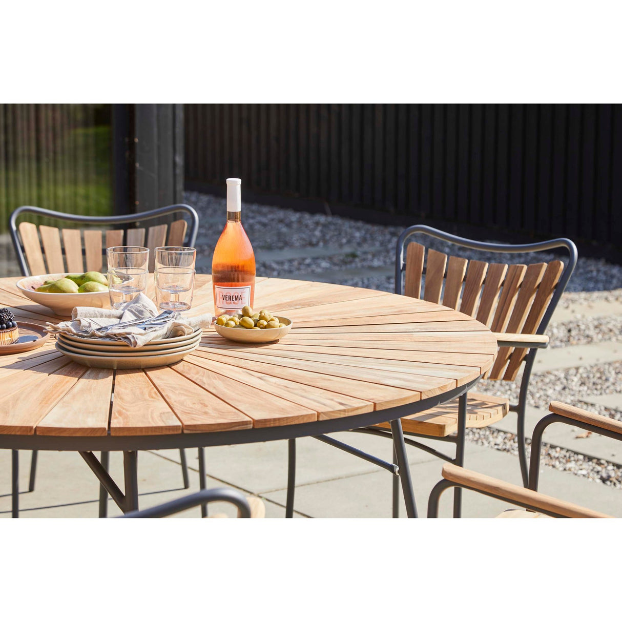 Ellen Trädgårdsmöbelset i Teak och Aluminium 150 cm + 6 stolar, Antracit