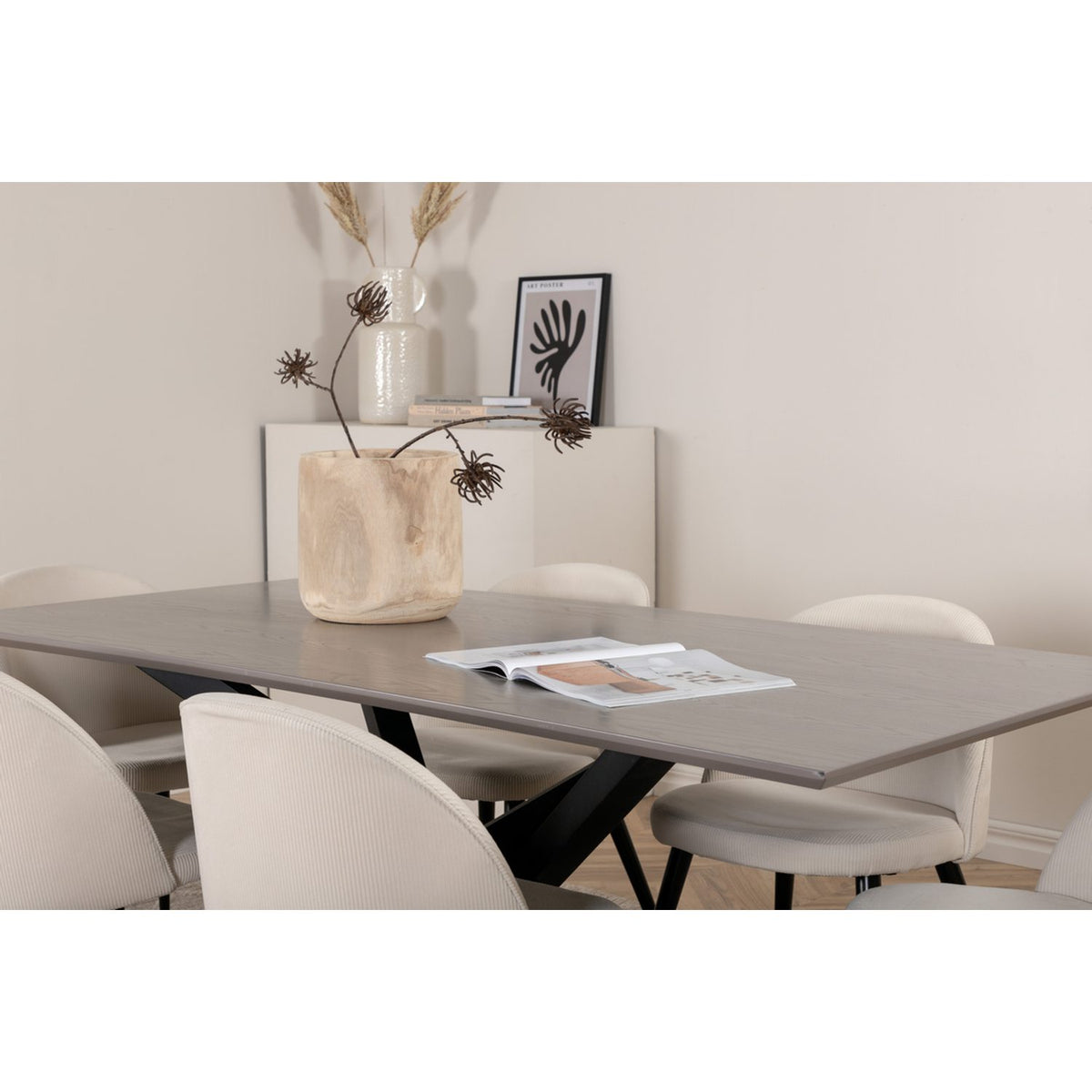 Piazza, Velvet Rektangulär matgrupp Svart,Kräm, Svart, mörkgrå, 180 x 90