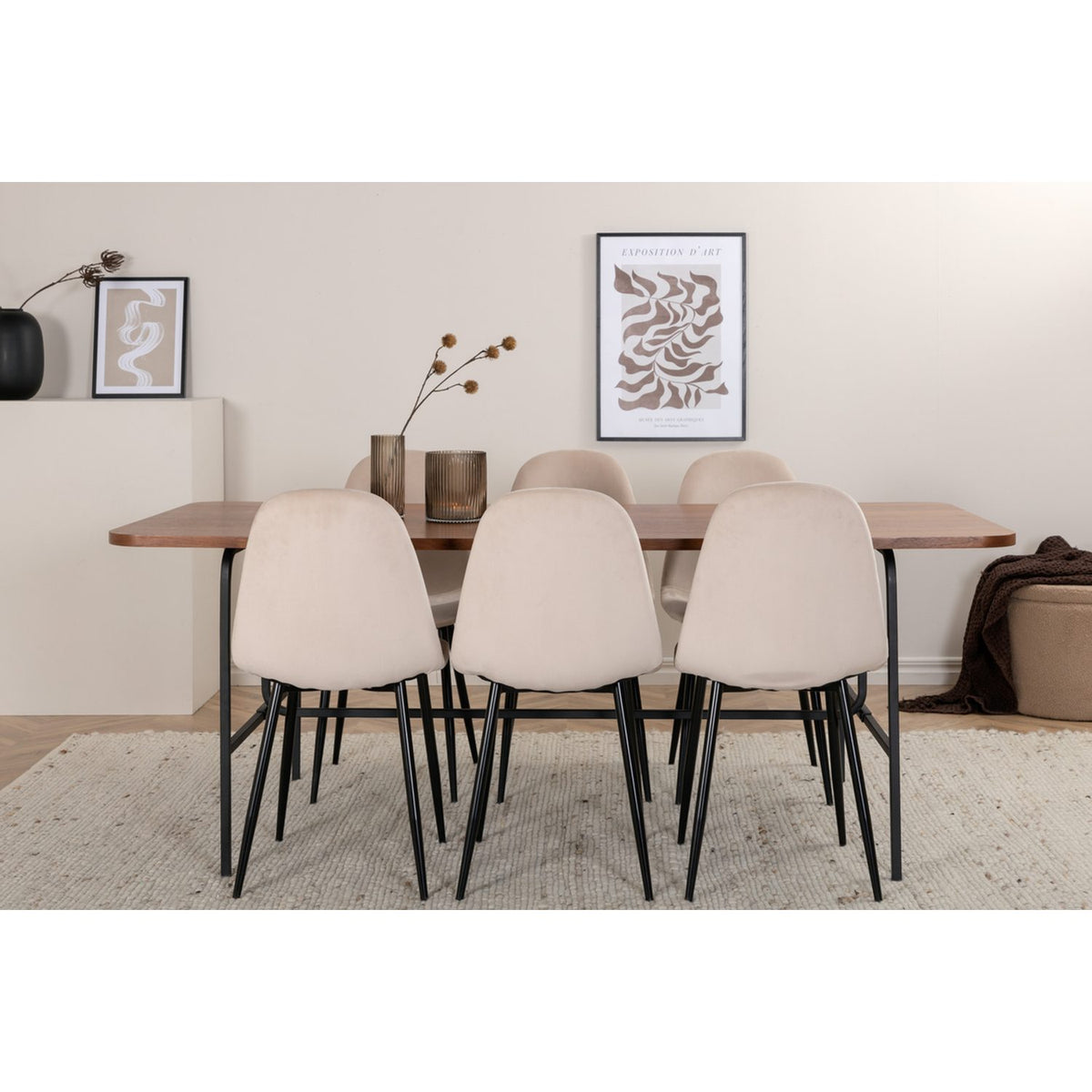 Uno, Polar Rektangulär matgrupp Beige, Svart, Svart,Natur, 200 x 90