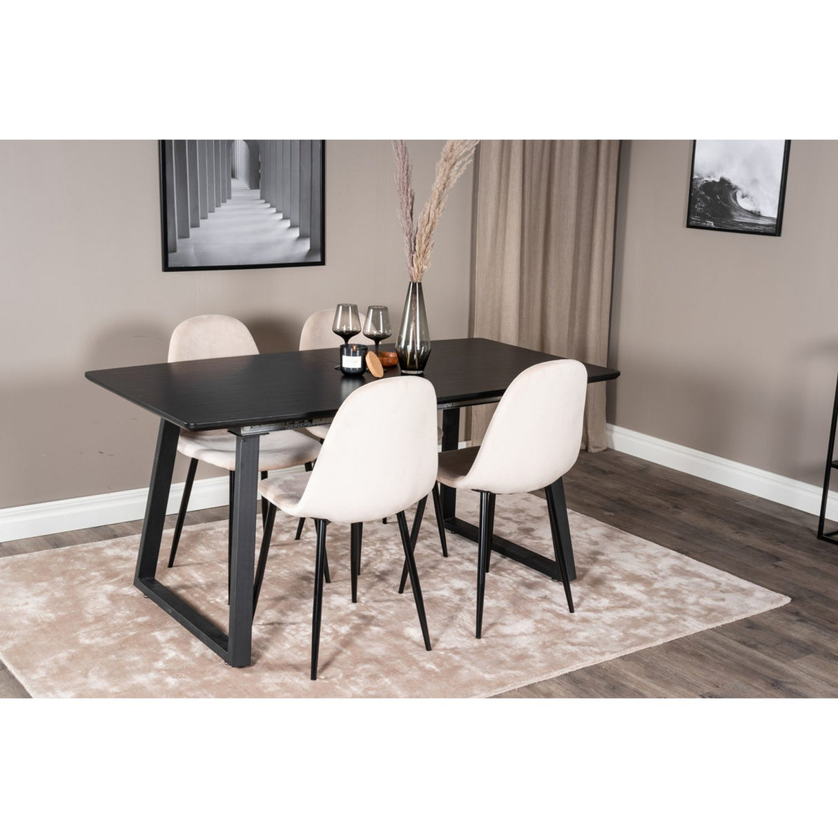 Inca, Polar Rektangulär matgrupp Beige,svart, Svart, 160 x 85