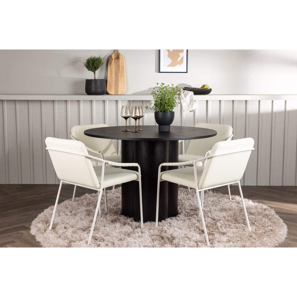 Olivia, Tvist Rund matgrupp Beige, Svart, ⌀110