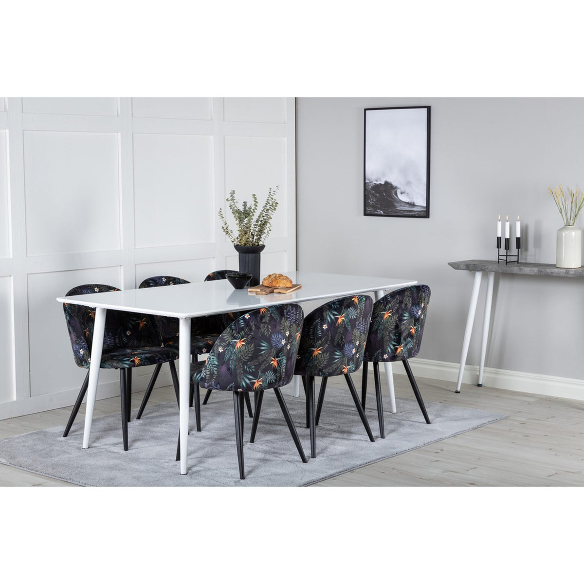 Polar, Velvet Rektangulär matgrupp Svart, Vit, 180 x 90