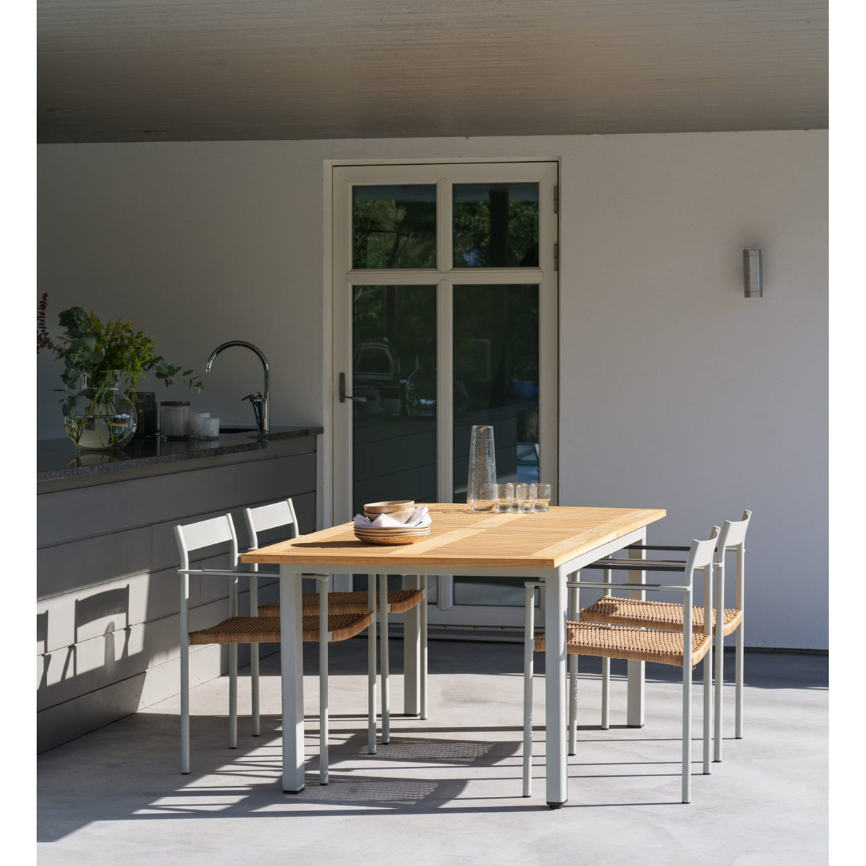 Lyon Utebord 92x194-252 cm Light Grey/ Teak