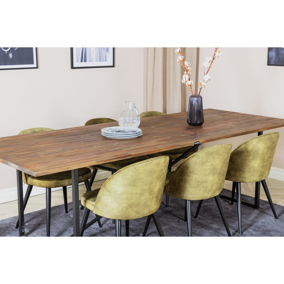 Padang, Velvet Rektangulär matgrupp Svart,Grön, Svart,Natur, 250 x 100