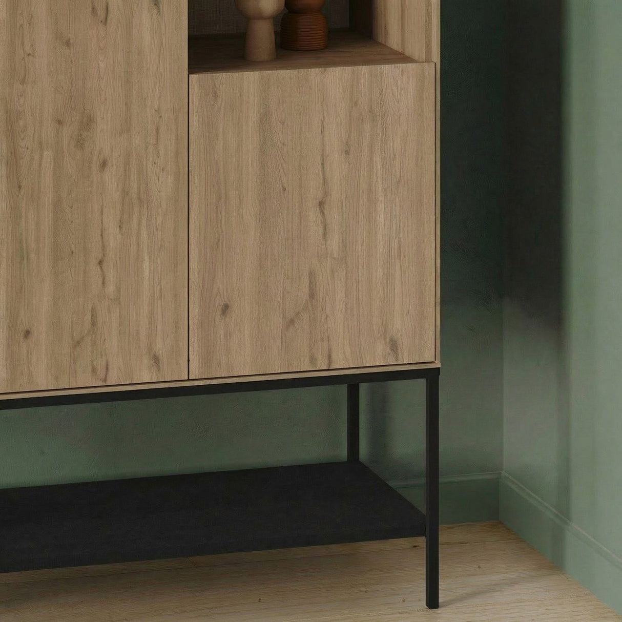 Amira (90 x 125 x 40 cm) Sideboard Naturlig ekträ Svart Svart