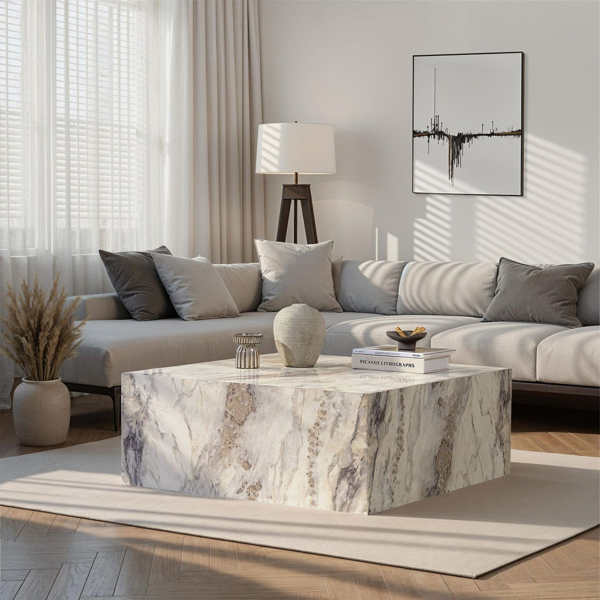 Maputo (90 x 35 x 90 cm) freesia-marmor Soffbord