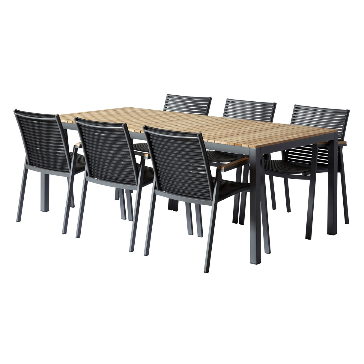 Mood Extreme Trädgårdsmöbelset i Teak och Aluminium Antracit 208 cm + 6 stolar