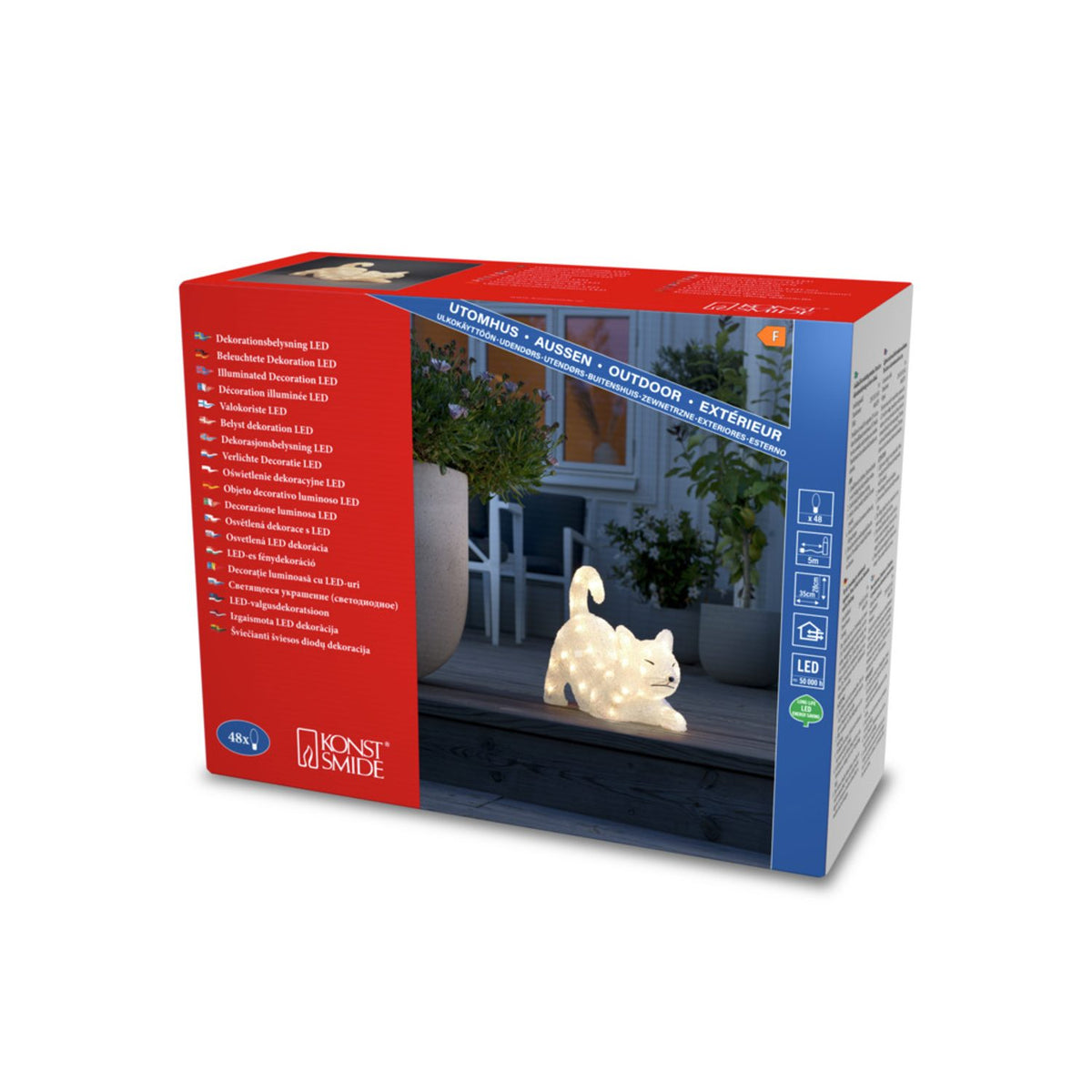 Katt akryl 35cm 48 Led Ljusdekoration Ute
