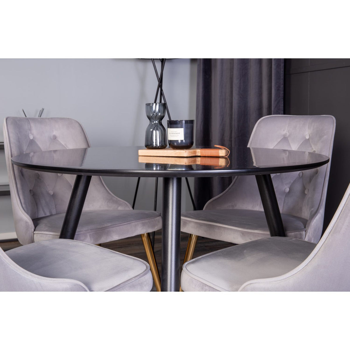 Plaza, Velvet Deluxe Rund matgrupp Guld, Svart, ⌀100
