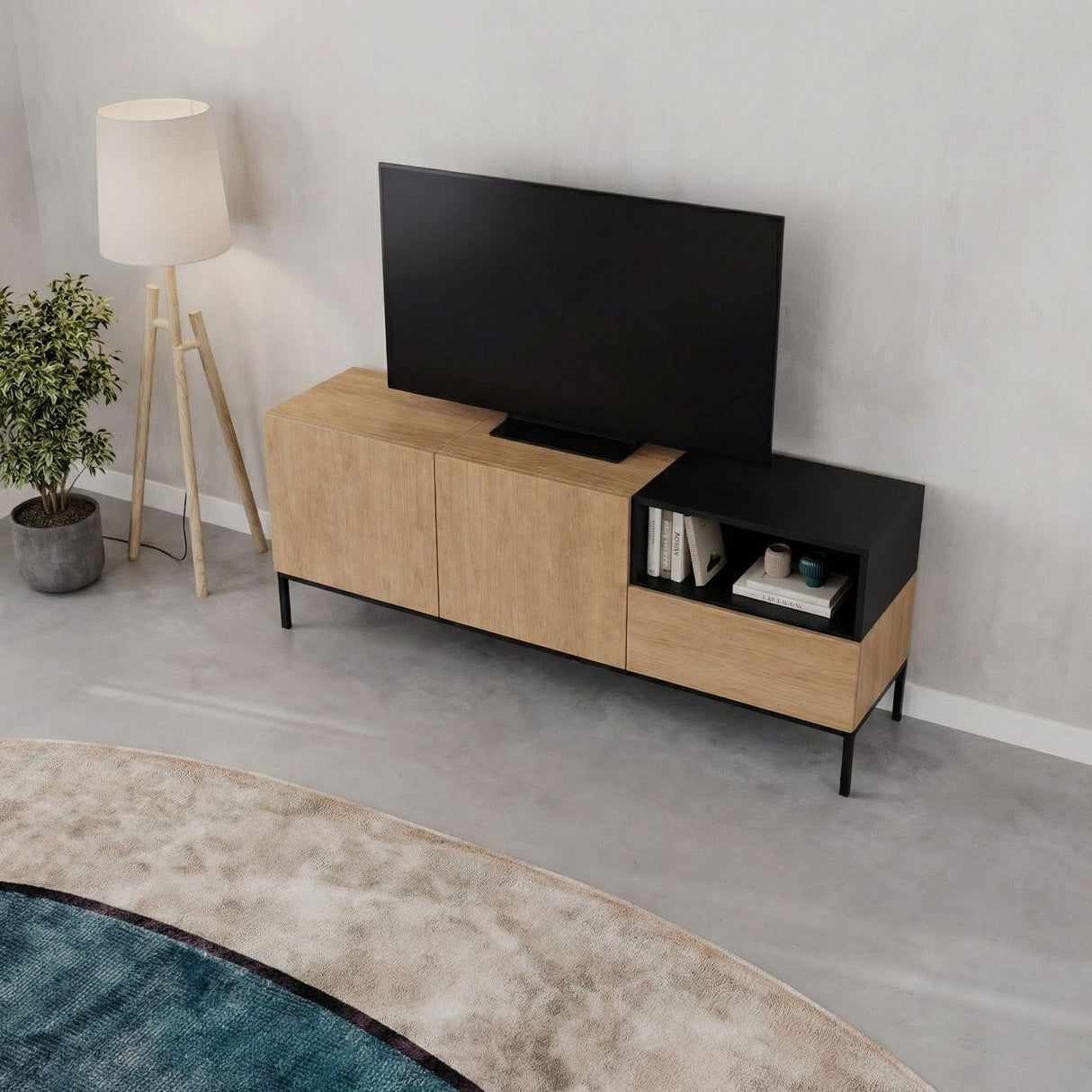 Cailin 140 (140 x 55 x 41,8 cm) TV-bänk Naturlig ekträ svart svart
