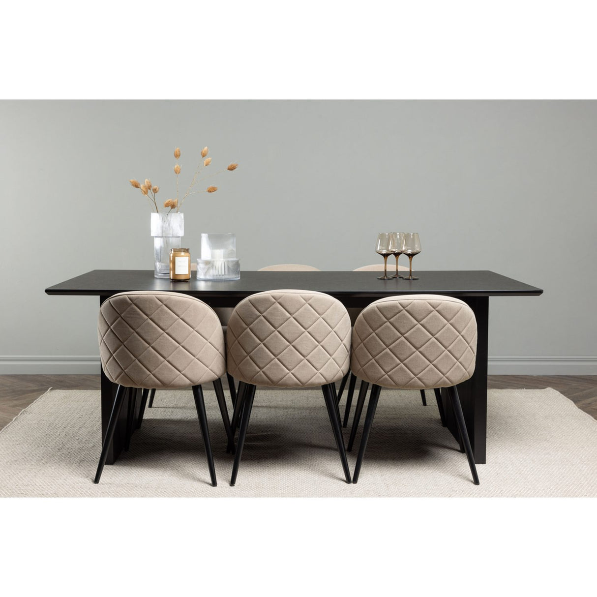 Vail, Velvet Rektangulär matgrupp Beige, Svart, Svart, 200 x 100