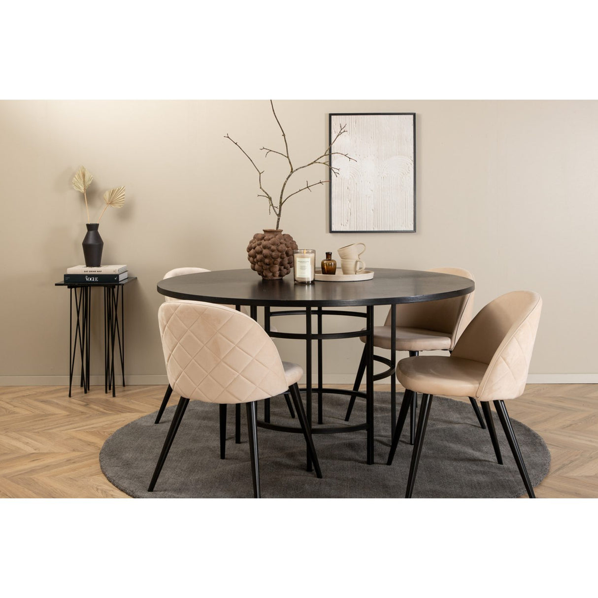 Copenhagen, Velvet Rund matgrupp Beige,Svart, Svart, ⌀140