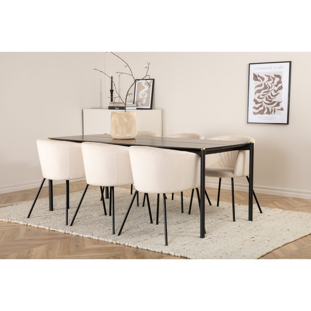 Pelle, Berit Rektangulär matgrupp Beige, Svart, Svart, 190 x 90
