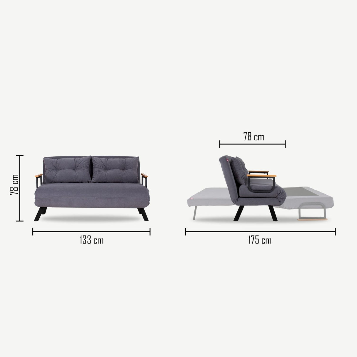 Apia 2-sits (25 x 134 x 121 cm) 2-sits bäddsoffa Grå