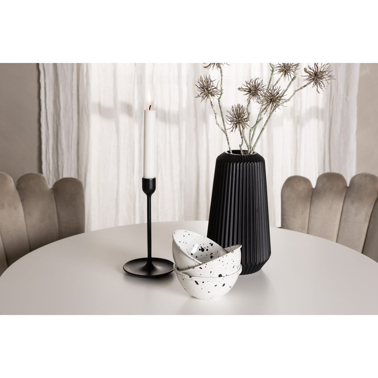 Hamden, Limhamn Rund matgrupp Beige, svart, Vit, ⌀80