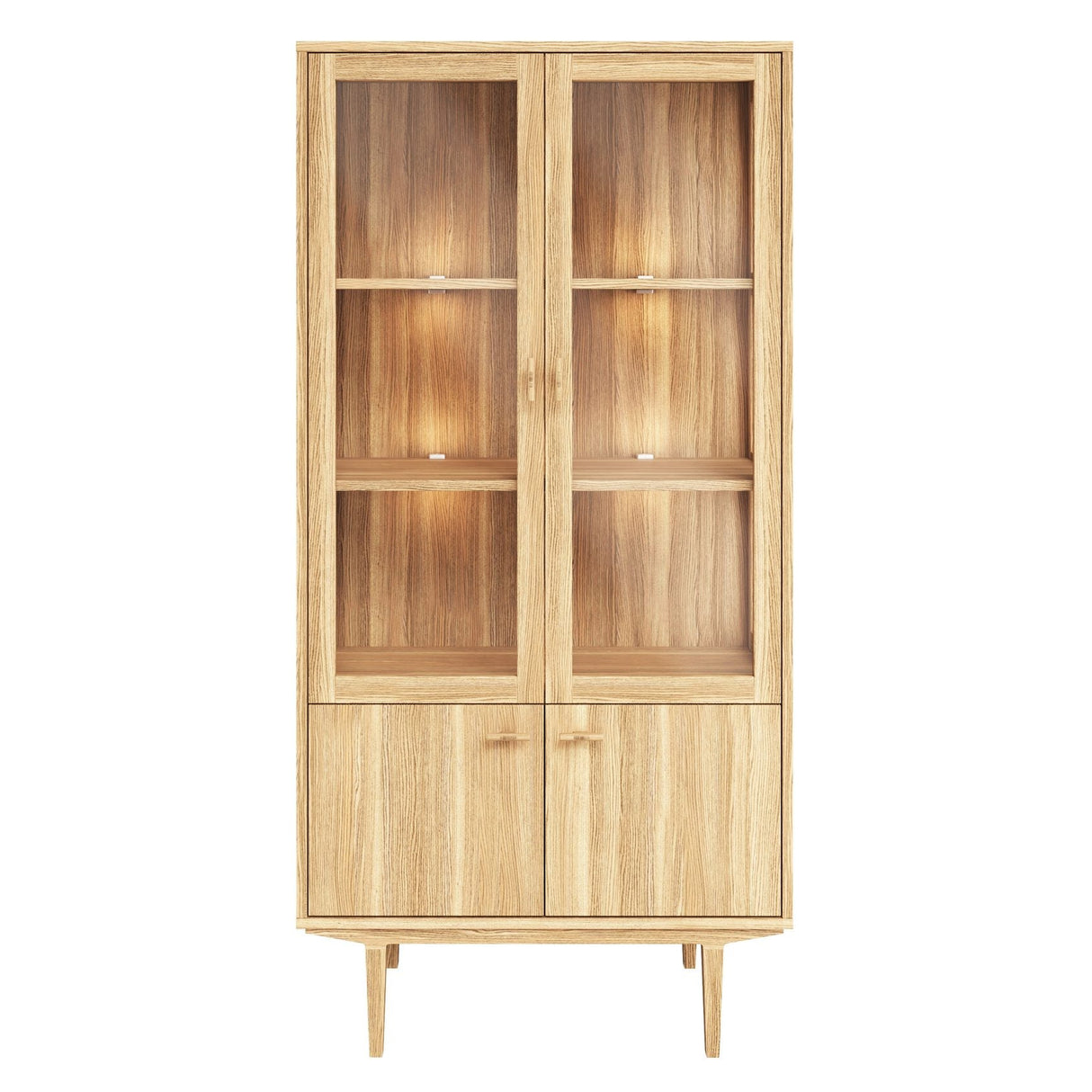 Vitrinskåp Nr.420 2st Glasdörrar & 2st Trädörrar inkl. Ljus 90x190 cm Oljad Ek