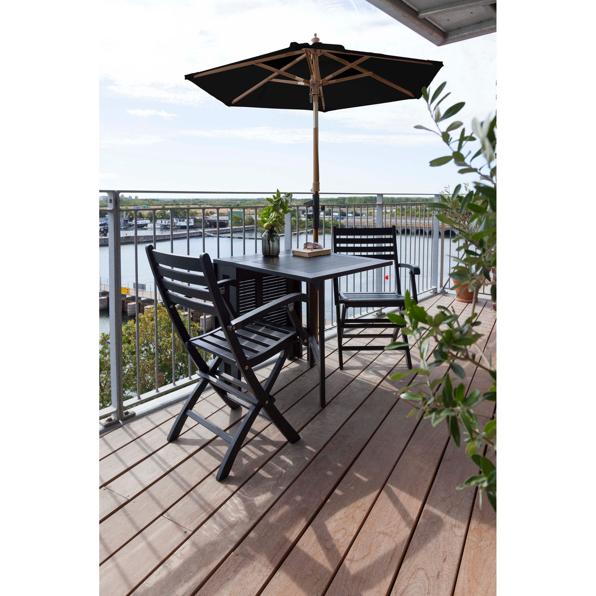 Balkong Ø1,8 m Polyesterduk Parasoll Svart