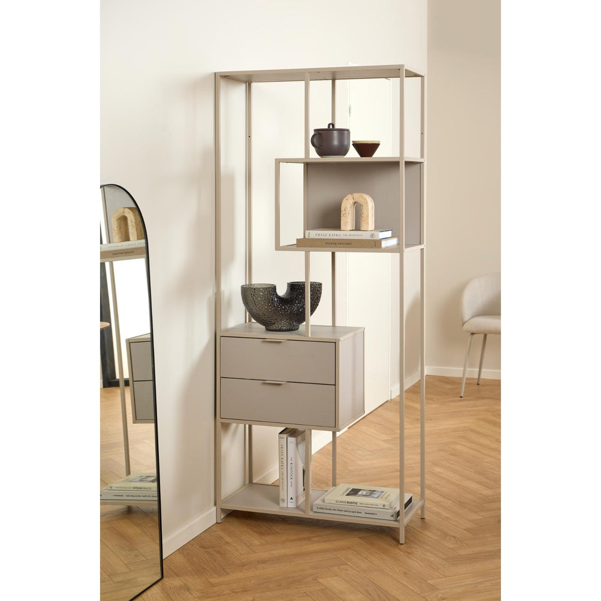 Notting Hill Bokhylla med 2 Lådor 185x77x35 cm Grå