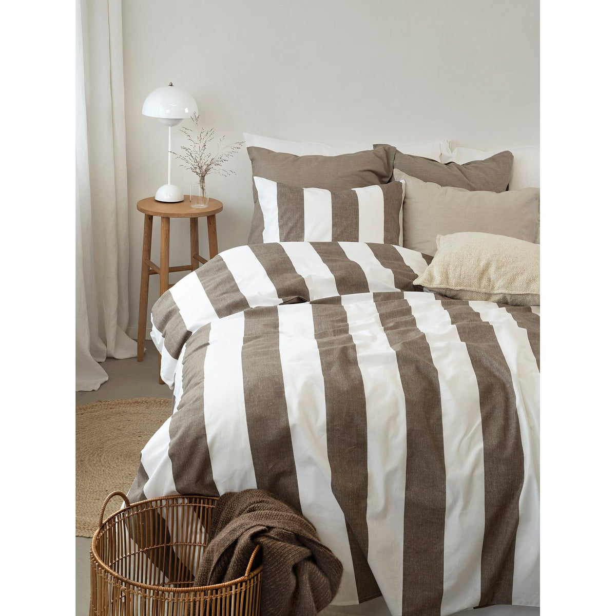 2-Dels Set Block stripe Påslakanset Enkelsäng Brun