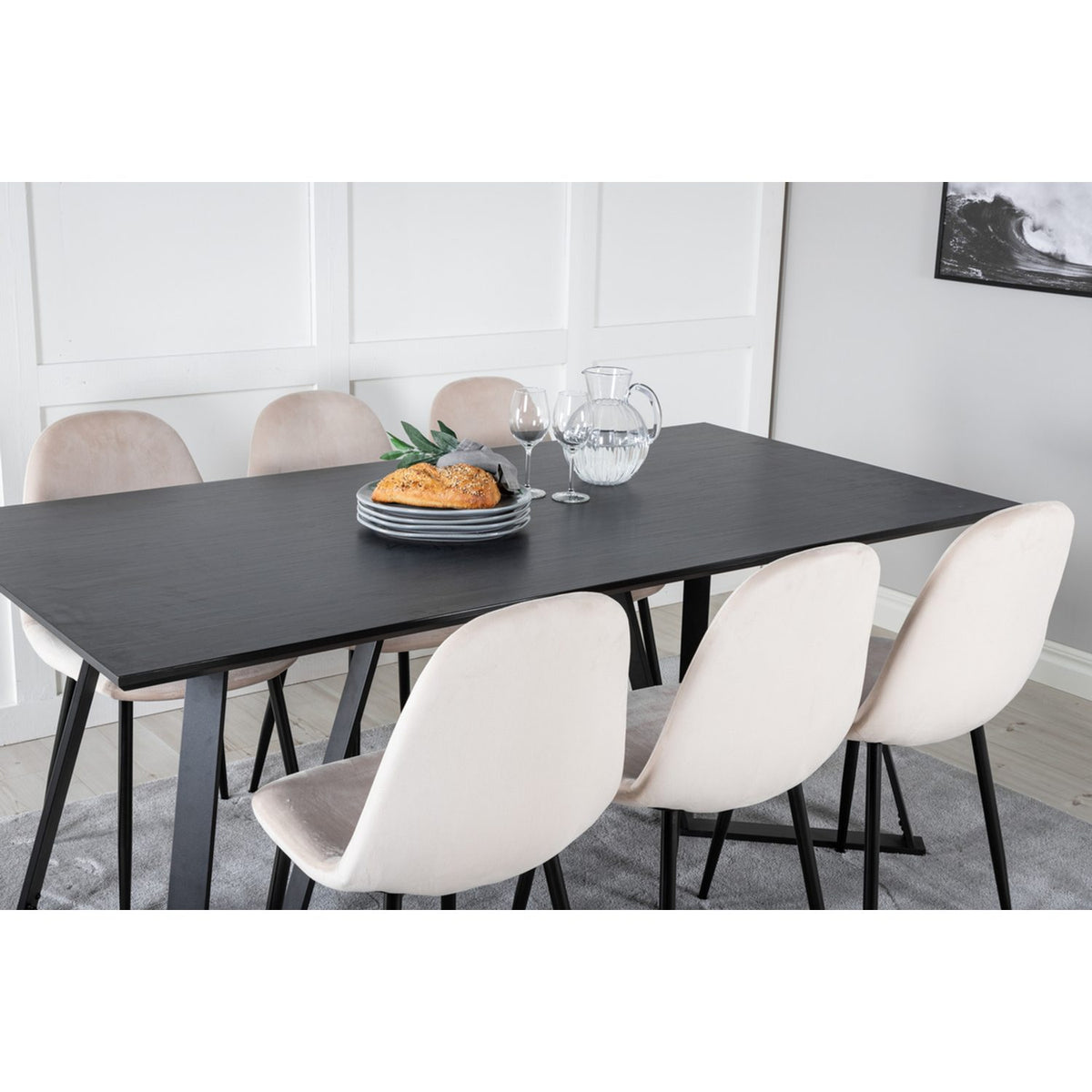 Marina, Polar Rektangulär matgrupp Beige,svart, Svart, 180 x 90