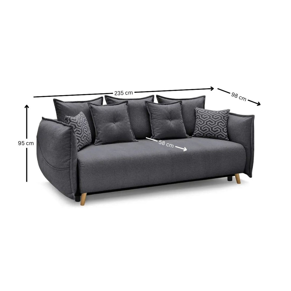 Eros 3-sits bäddsoffa Antracitgrå