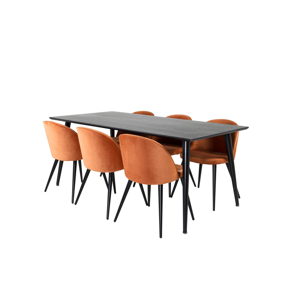Dipp, Velvet Rektangulär matgrupp Svart, rostig orange, Svart, 180 x 90