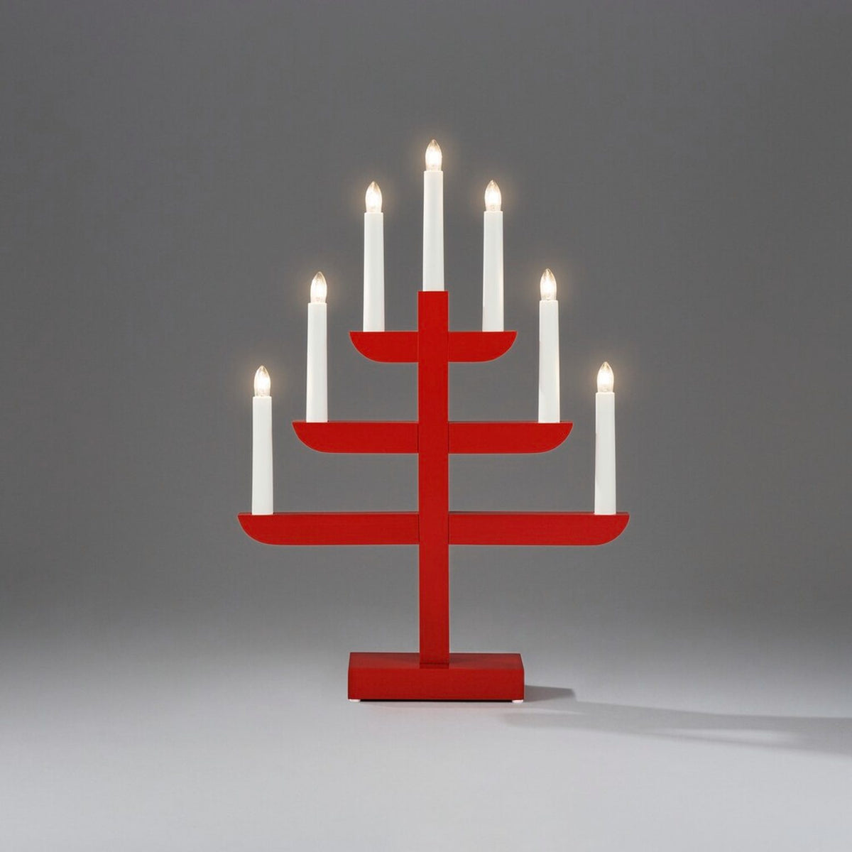 7 Ljus Trä 46 cm Elljusstake Röd