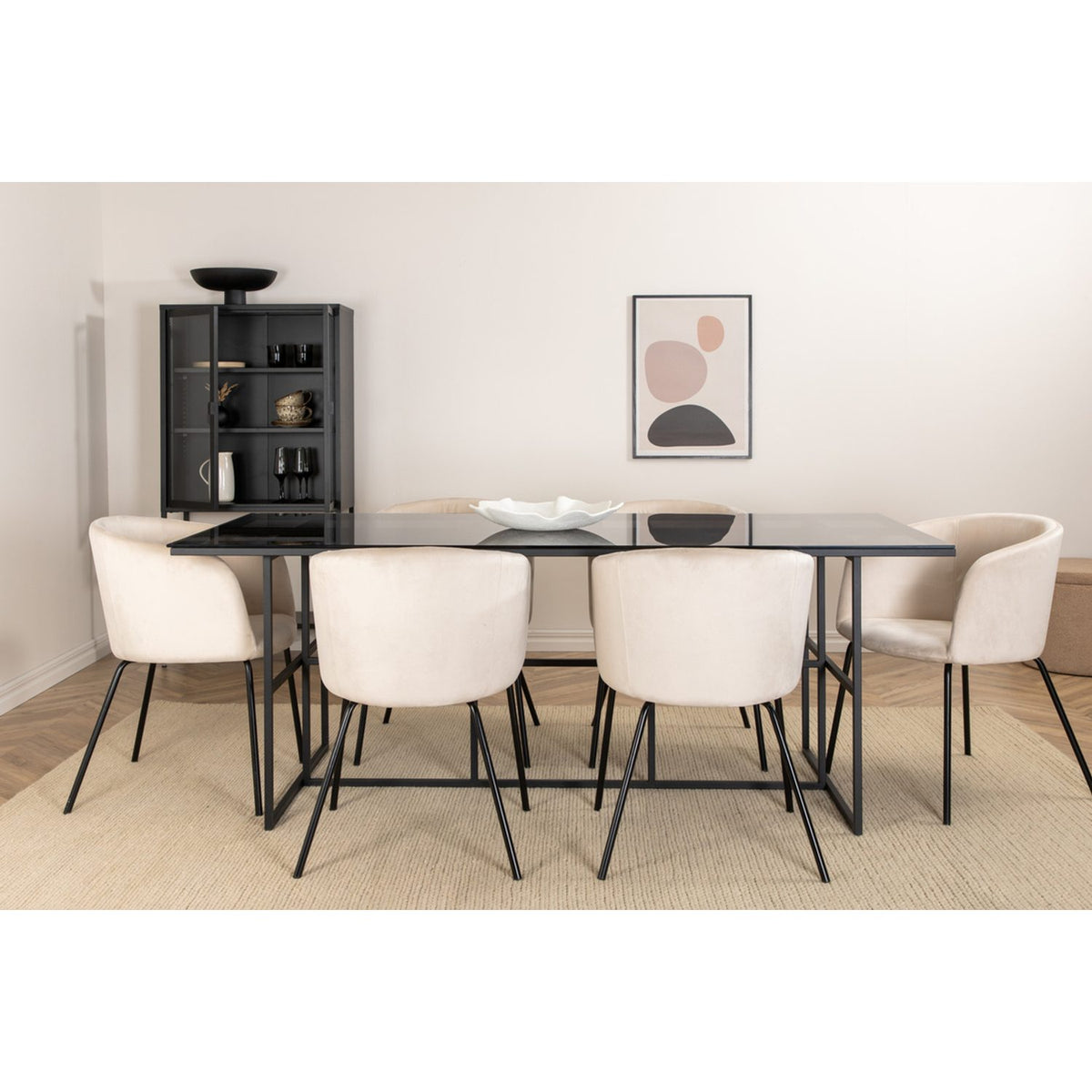 Leif, Berit Rektangulär matgrupp Beige, Svart, Svart, 200 x 90