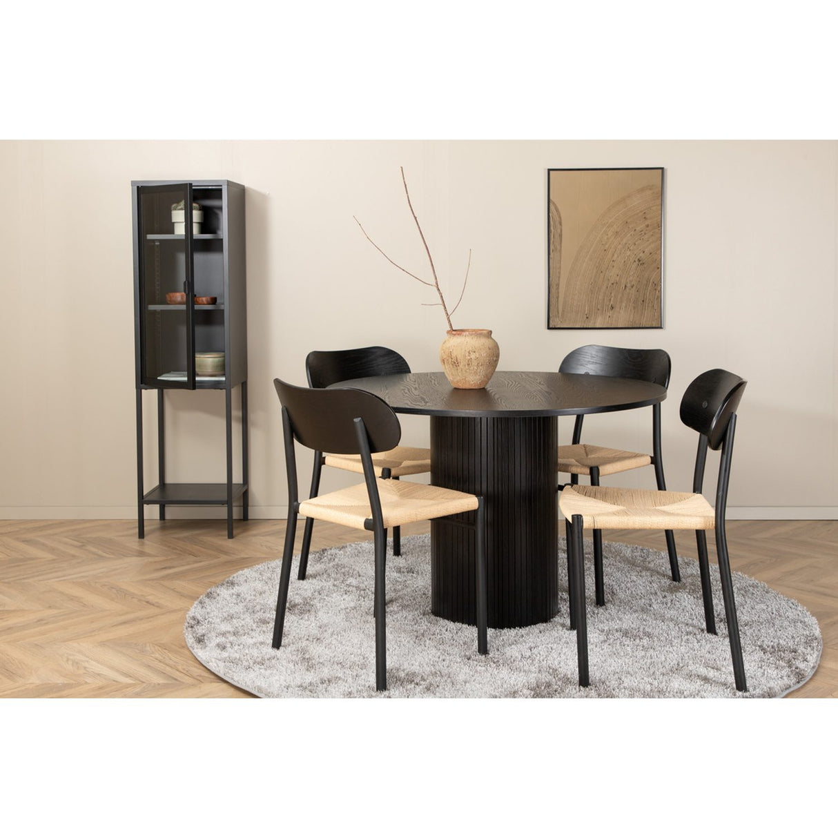 Bianca, Polly Rund matgrupp Svart,natur, Svart, ⌀110