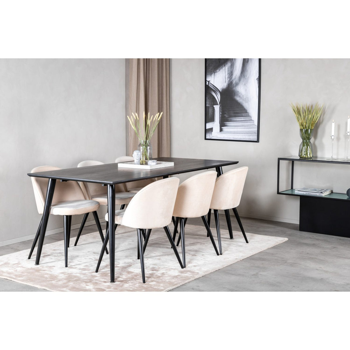 Dipp, Velvet Rektangulär matgrupp Beige,Svart, Svart, 180 x 90