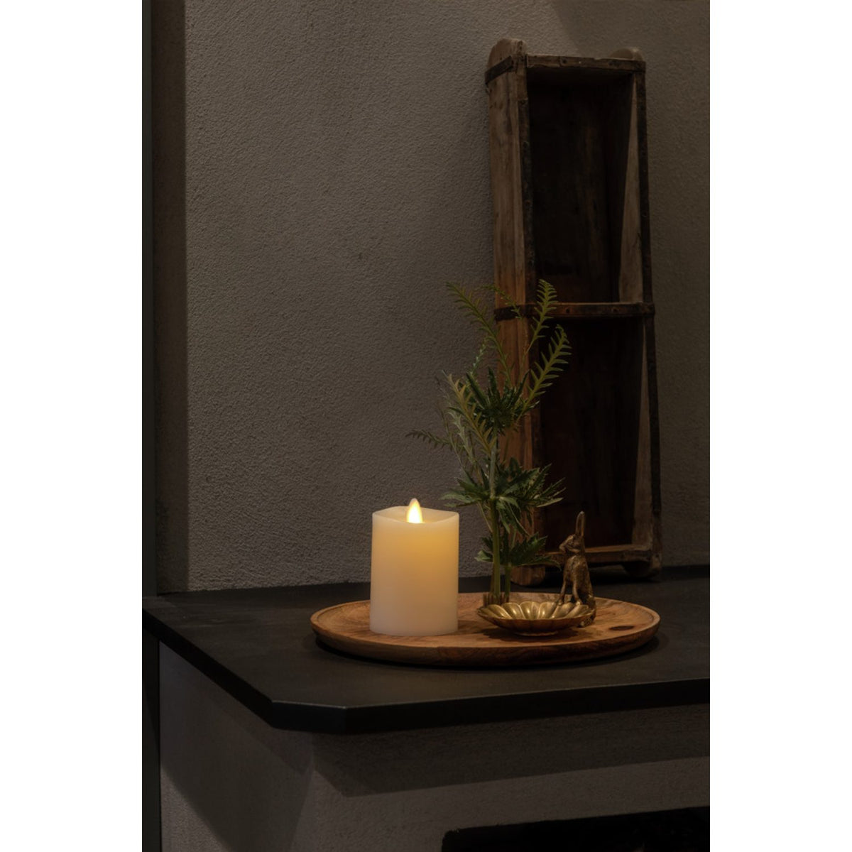 Vaxljus gräddvitt varmvit LED timer 5h 2xAA Dekorationsljus El 7,6x11,4 cm