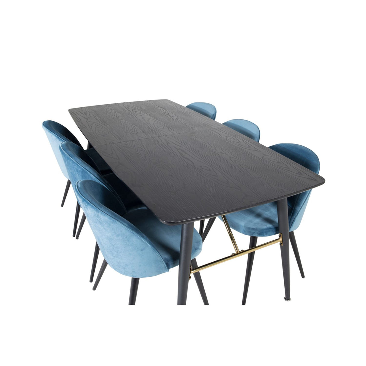Gold, Velvet Rektangulär matgrupp Svart,Blå, Svart, 180 x 85