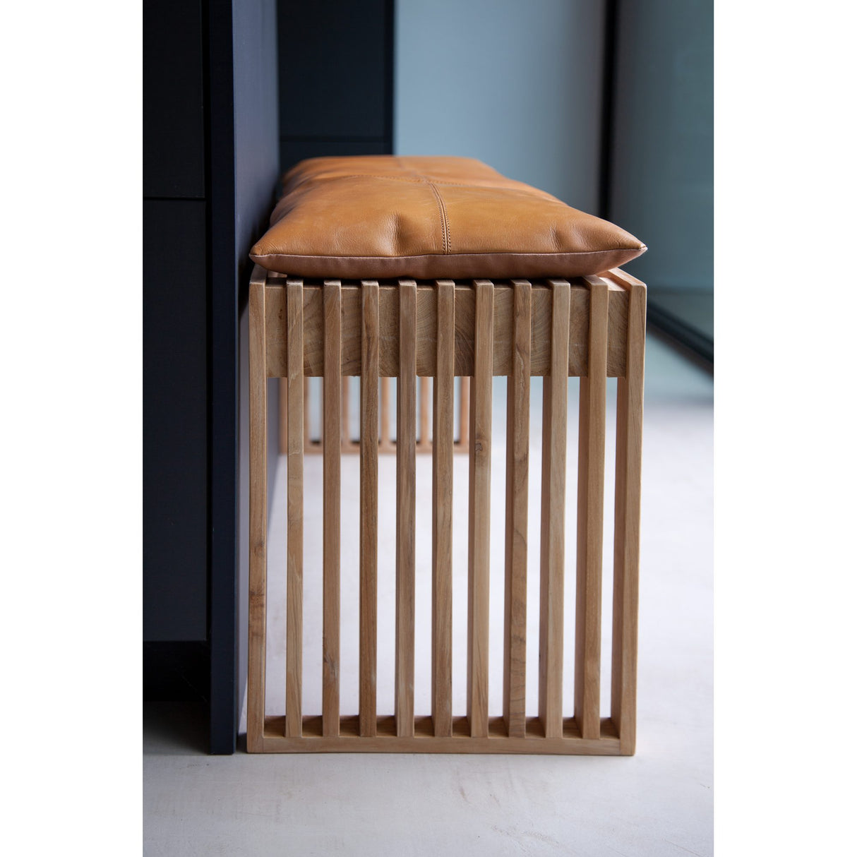 Sittdyna till Rib-bänk för 3 Personer i Skinn Ljusbrun