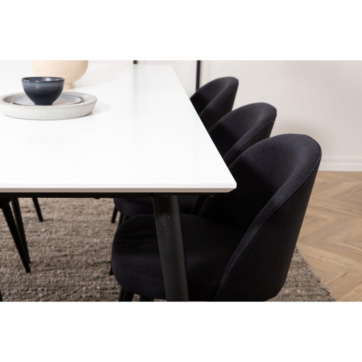 Jimmy, Velvet Rektangulär matgrupp Svart, Svart, vit, 195 x 90