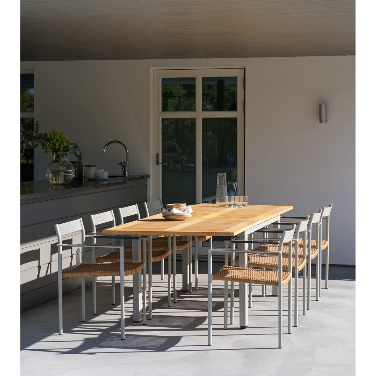 Lyon Utebord 92x194-252 cm Light Grey/ Teak