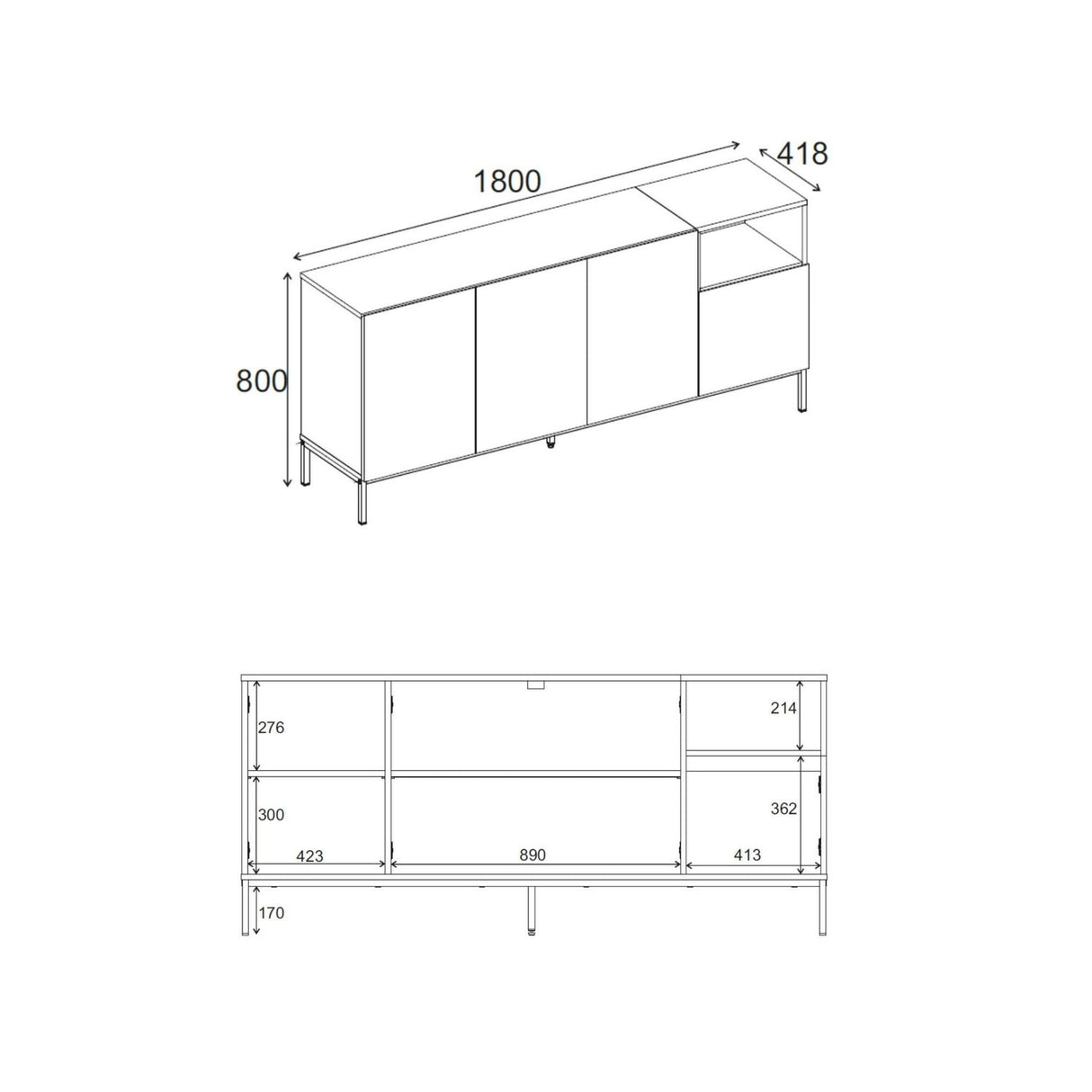 Helsingfors 180 (180 x 80 x 41,8 cm) Konsolbord Sandsten naturlig ek svart