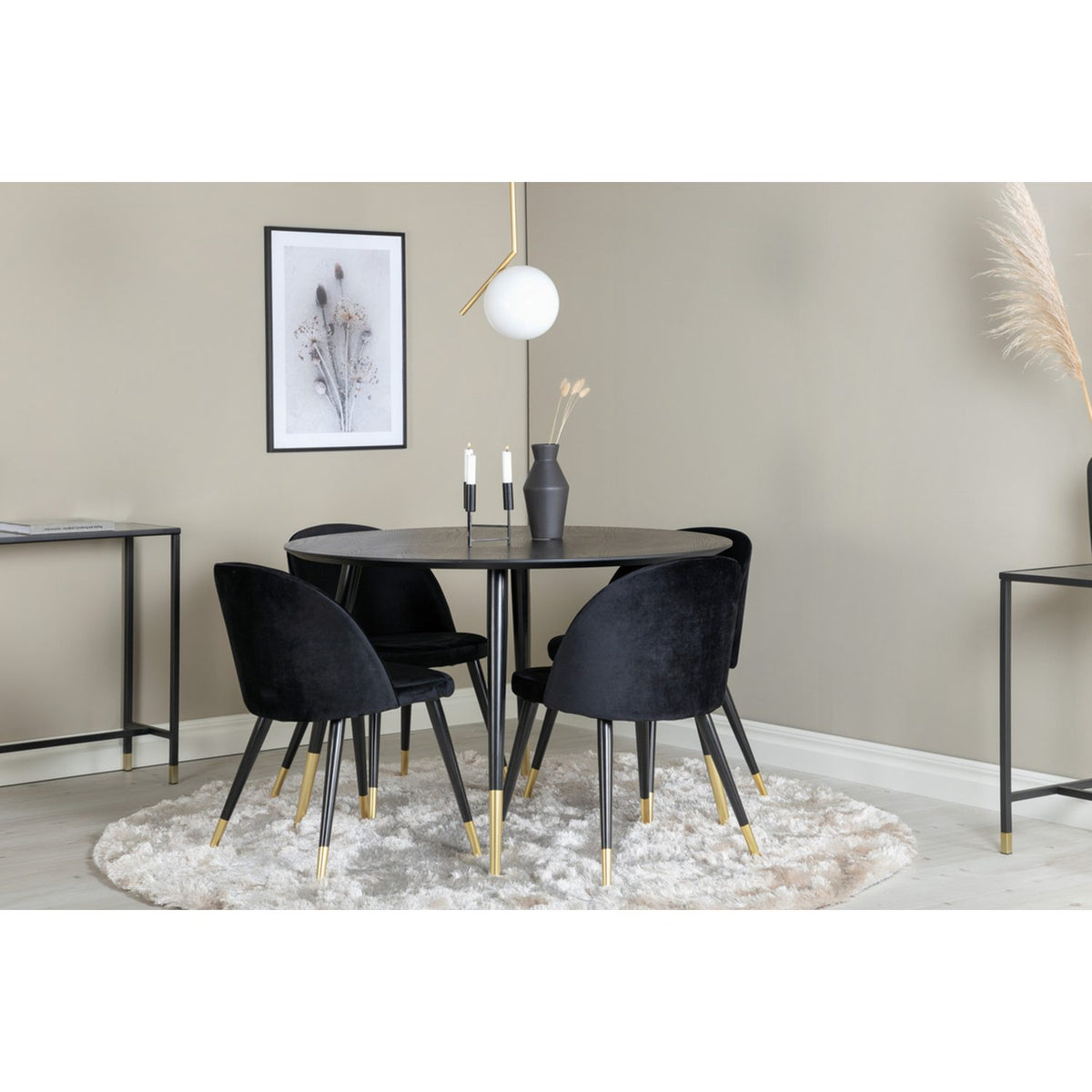 Dipp, Velvet Rund matgrupp Svart, guld, Svart, guld, ⌀115