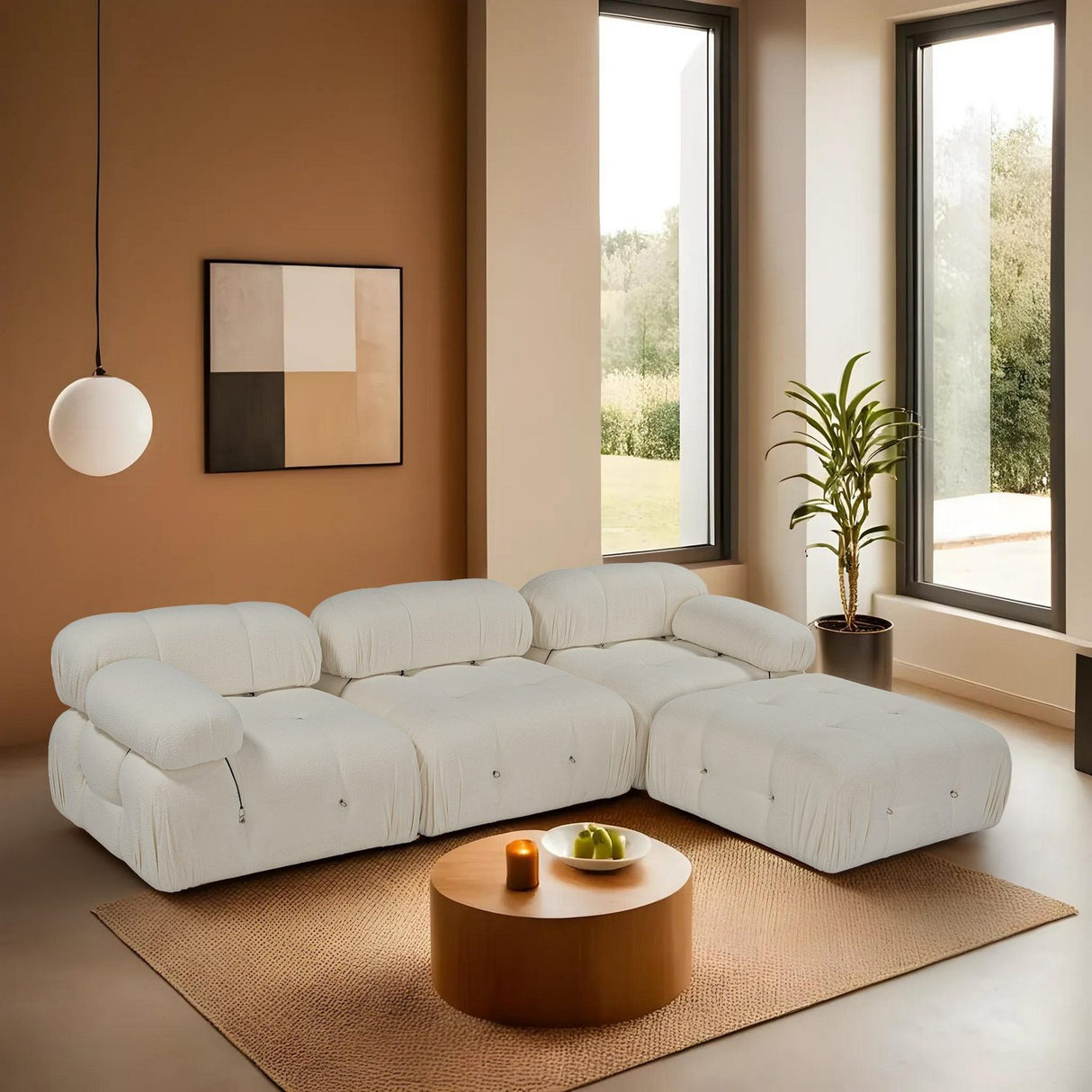 Vienna Beige L1-O1-1R-PUF (288 x 95 x 75 cm) Hörnsoffa Vit