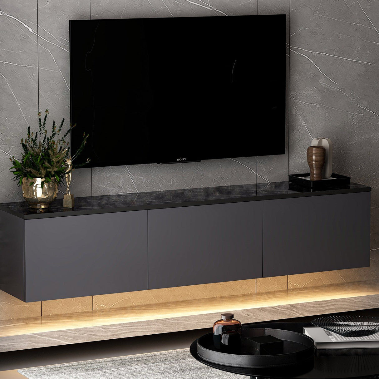 Medellín upplyst (160 x 35 x 32 cm) Antracit TV-bänk