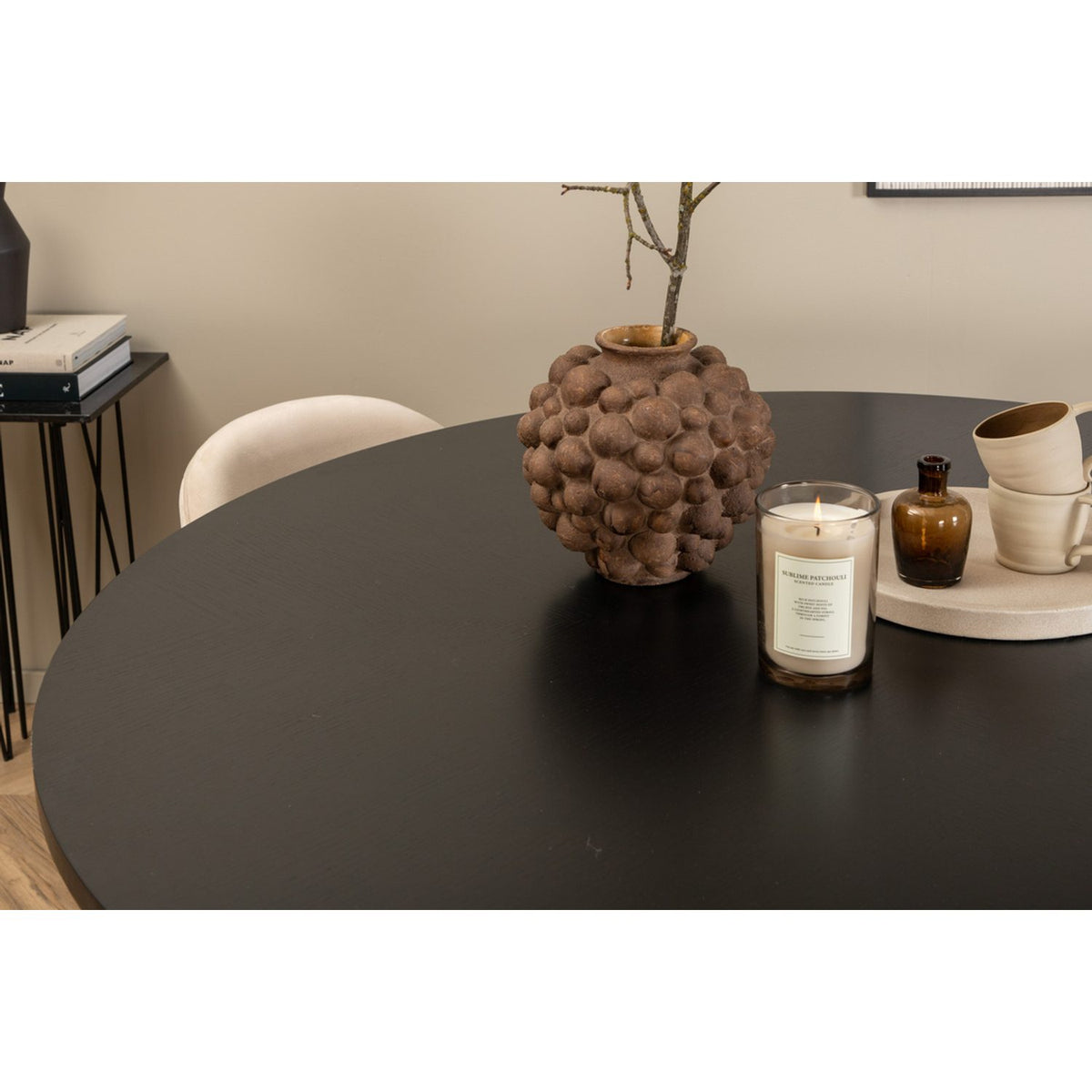Copenhagen, Velvet Rund matgrupp Beige,Svart, Svart, ⌀140