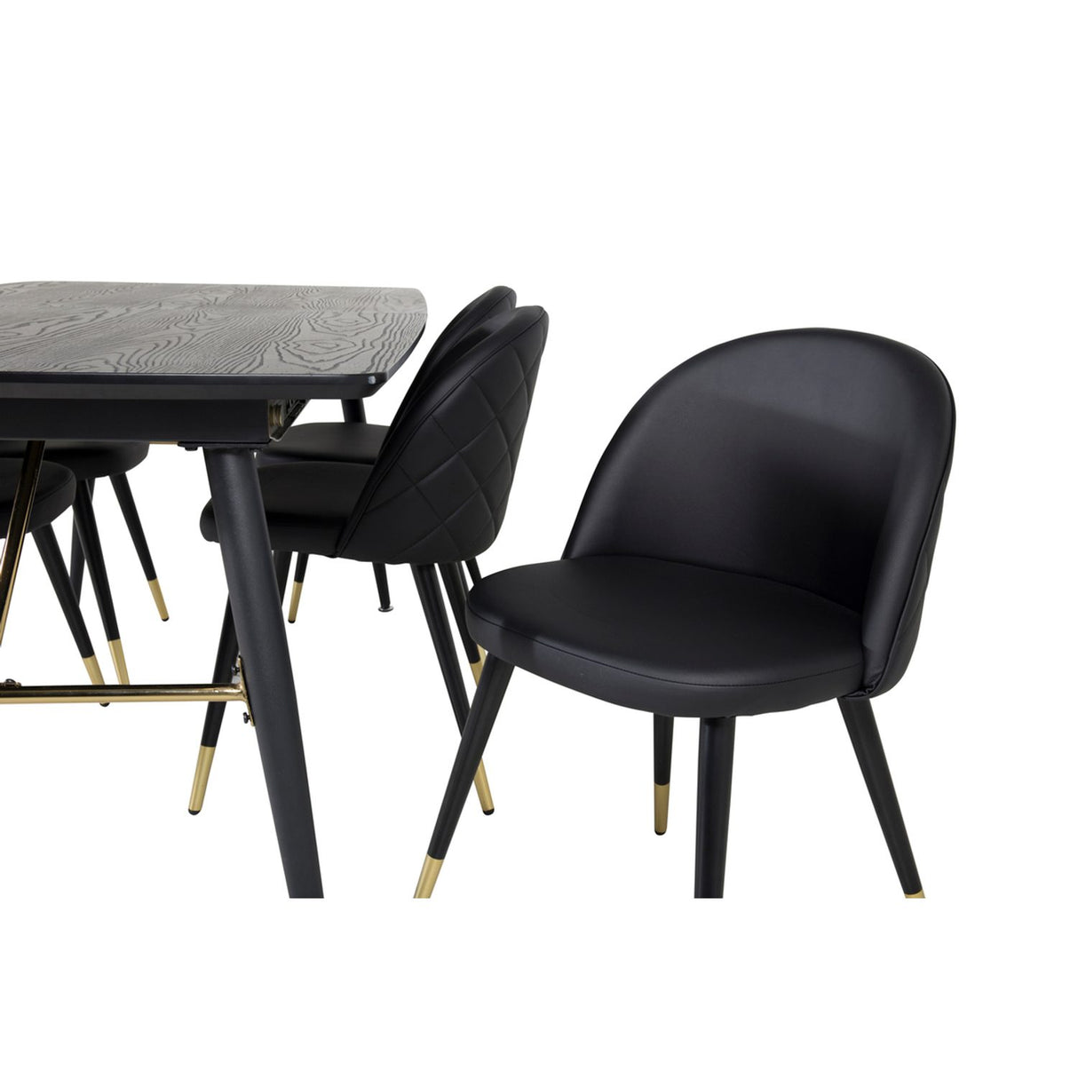 Gold, Velvet Rektangulär matgrupp Svart, Guld, Svart, 180 x 85