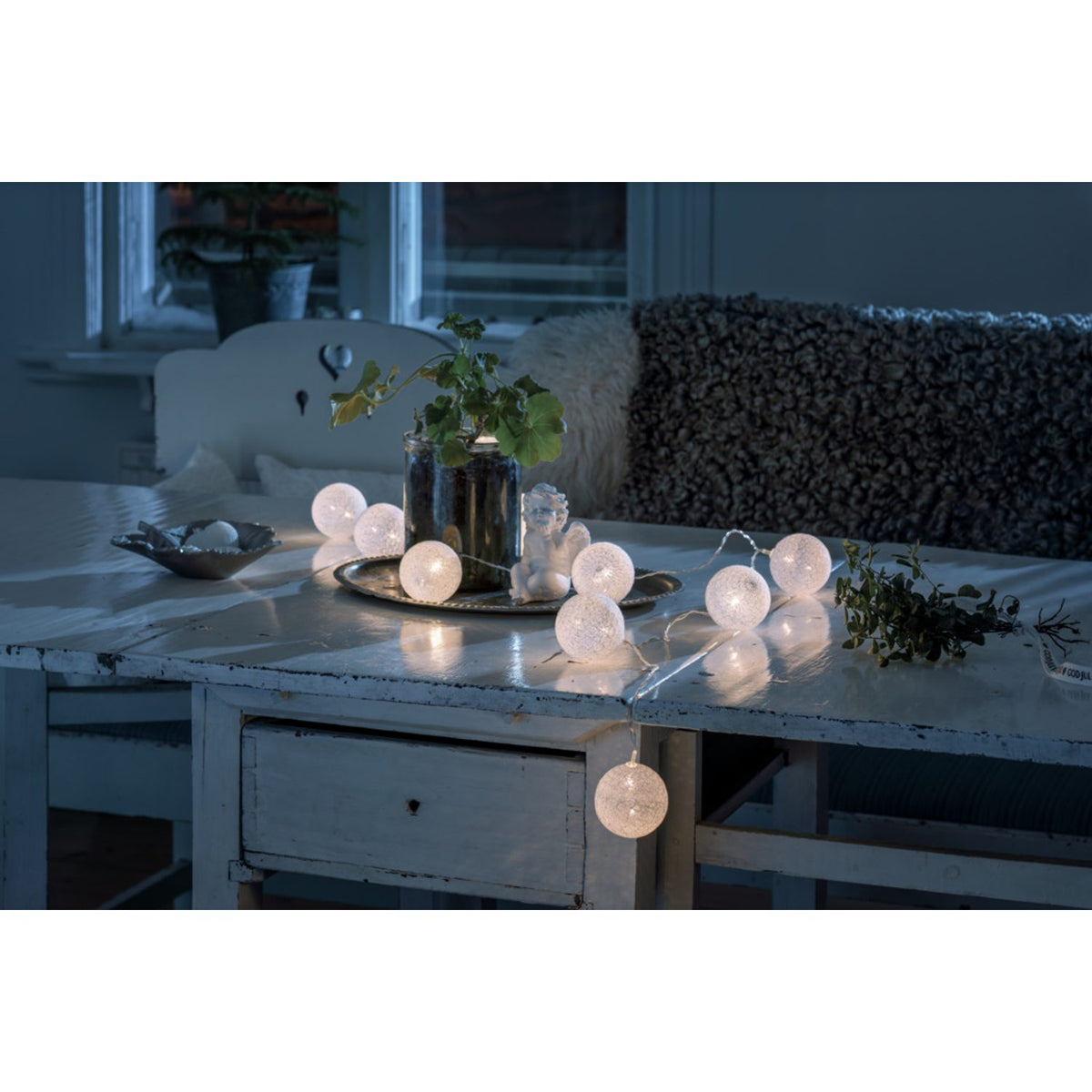 10 Garnbollar 6cm LED Ljusslinga Inomhus Vit