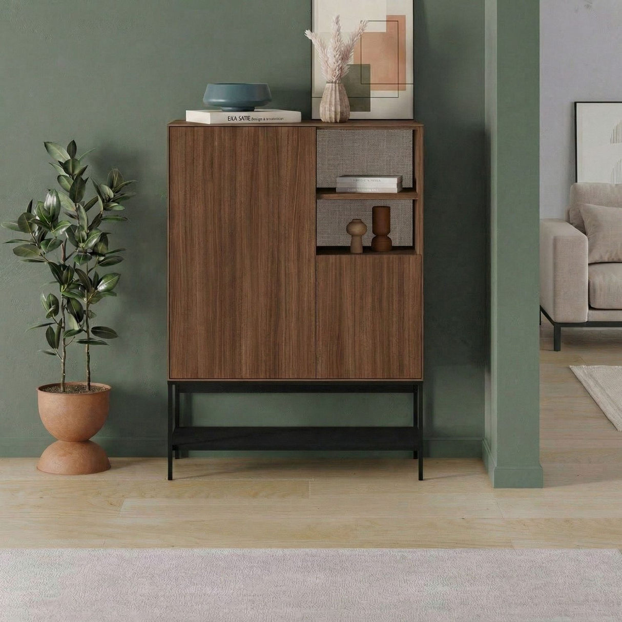Amira (90 x 125 x 40 cm) Sideboard Milano valnötträ svart svart