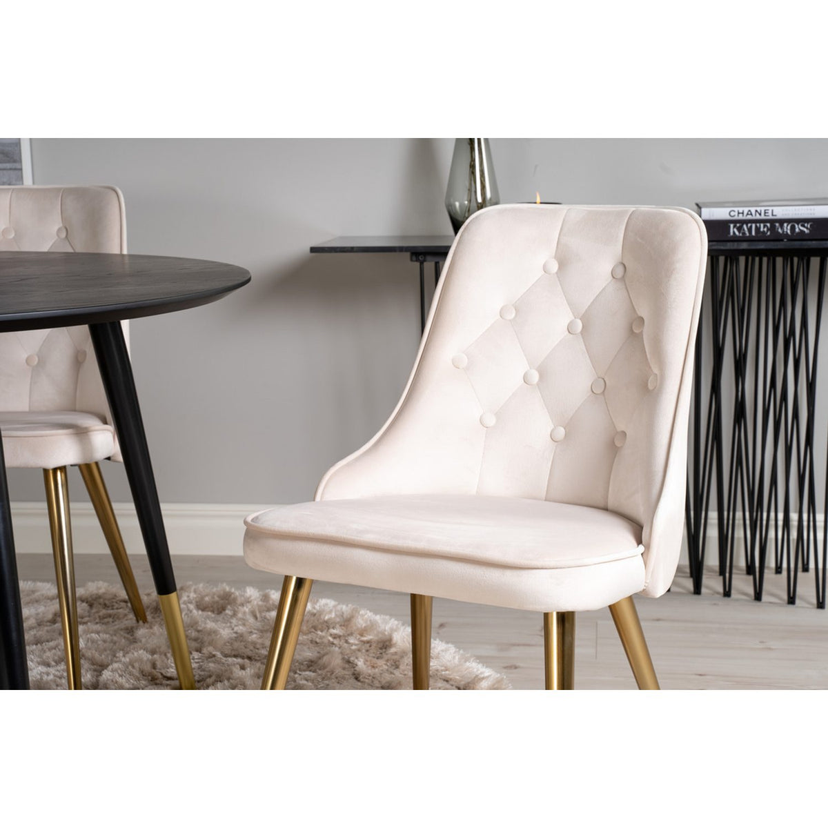 Dipp, Velvet Deluxe Rund matgrupp Beige,Guld, Svart, Guld, ⌀115