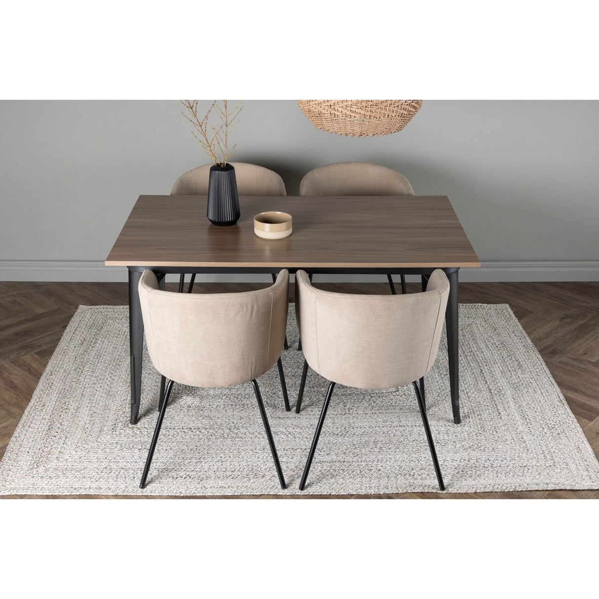 Tempe, Berit Rektangulär matgrupp Beige, Svart, Valnöt, 140 x 80