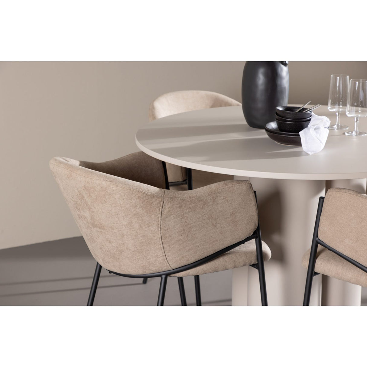 Olivia, Evelina Rund matgrupp Beige,Svart, Beige, ⌀110