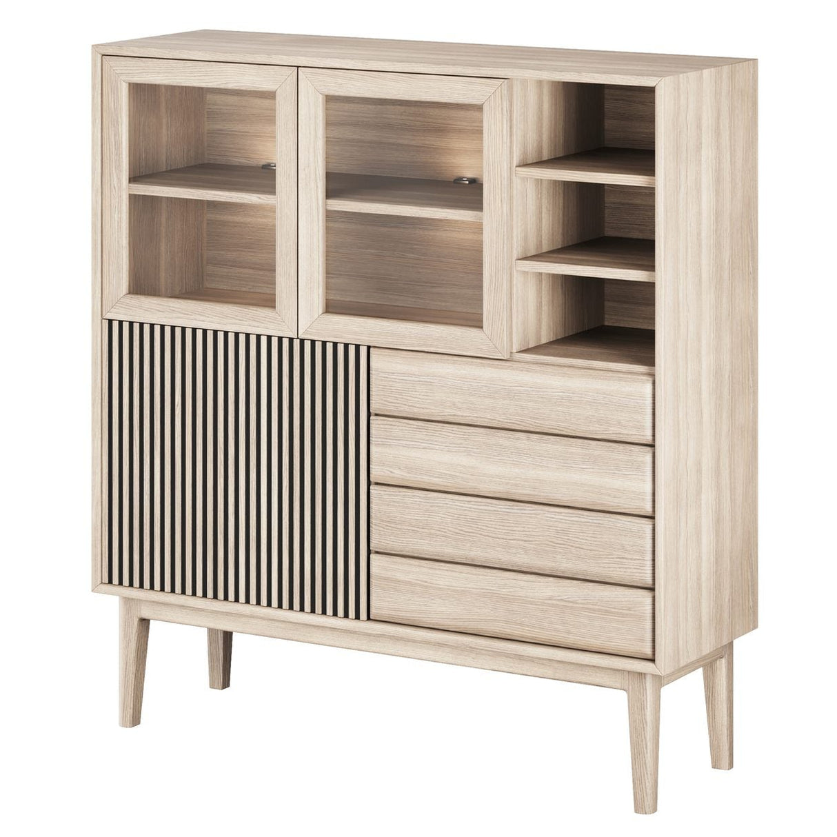 Broholm Högskåp Lameller 124x133 cm Vitoljad Ek